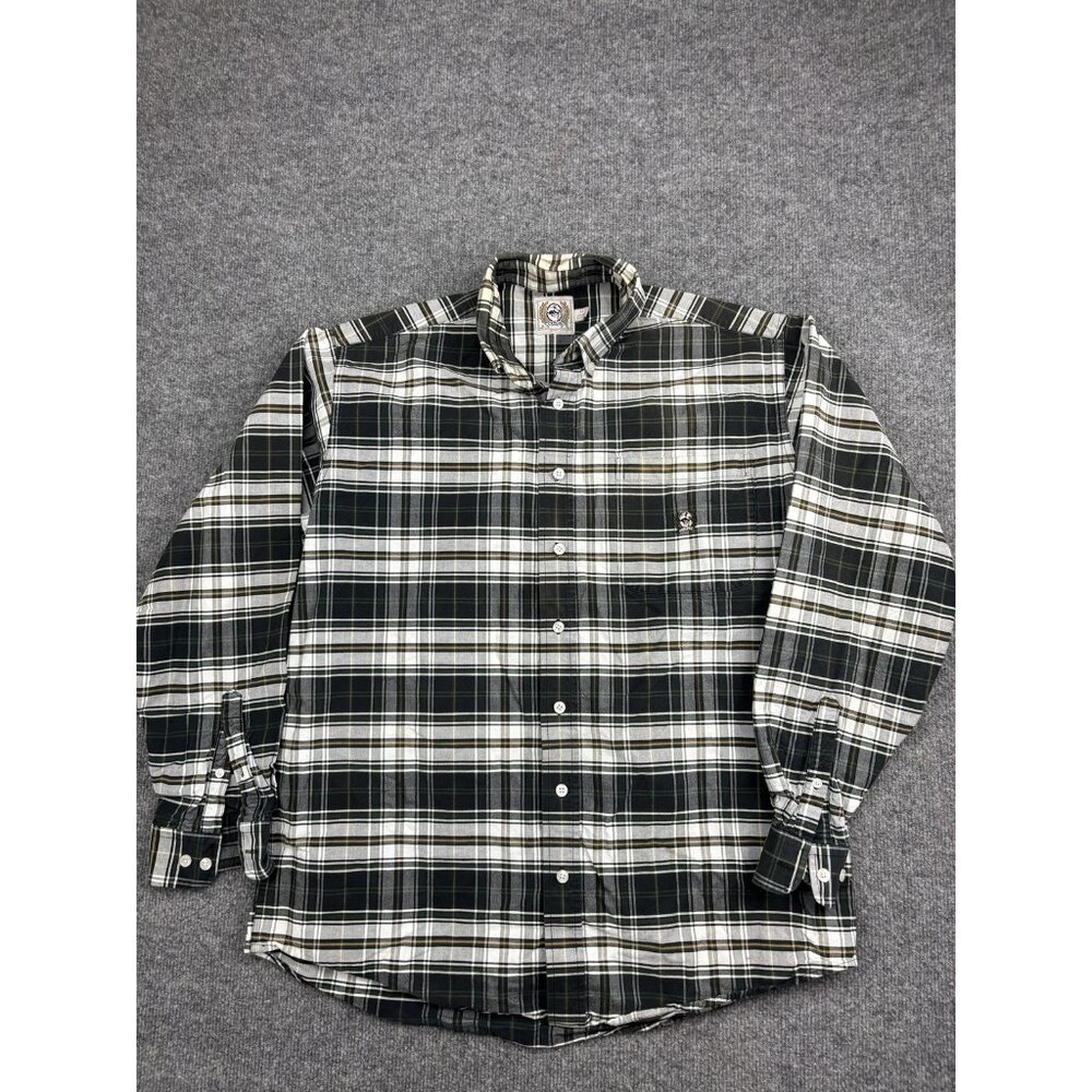 Cinch Shirt Mens Medium‎ Green Black White Plaid Button Down Western Cotton Logo
